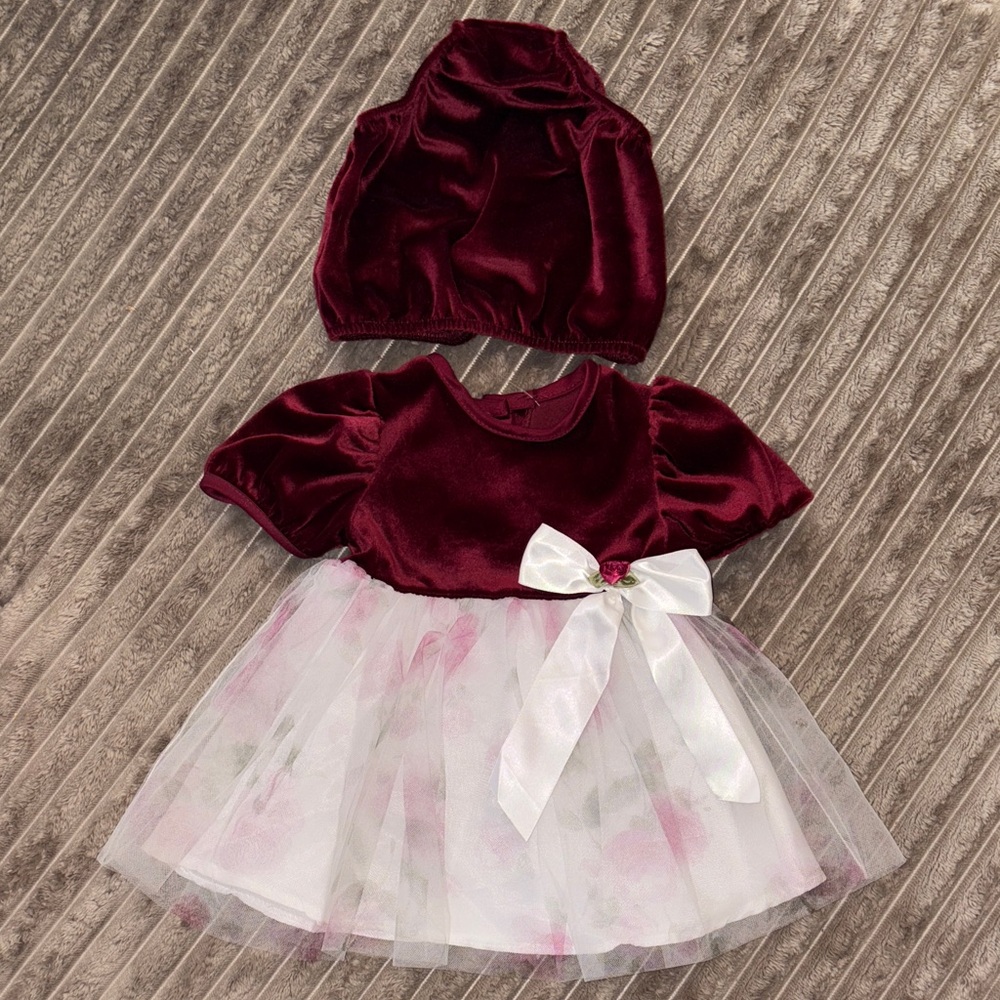 🎀 Burgundy & White Tulle Dress + Matching Bottoms 👶 Baby Girl Outfit